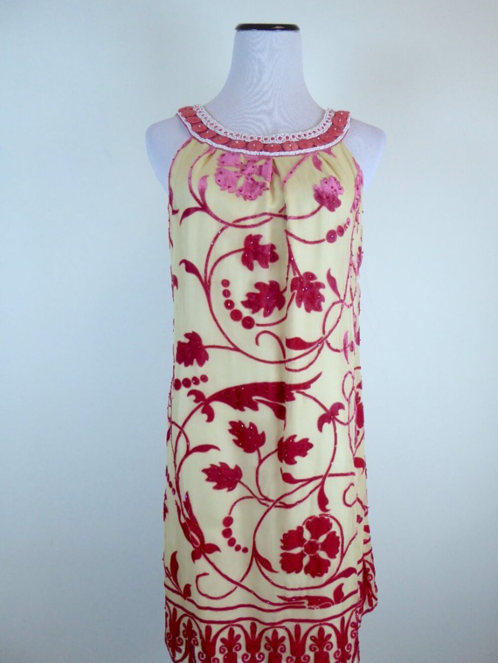 HALE BOB PINK Cream Silk cut Velvet FLORAL DRESS S